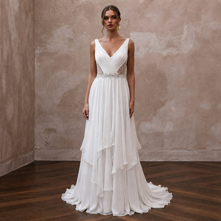 Empire Waist Wedding Dresses with Chiffon Layers - Apparel & Accessories > Clothing > Wedding & Bridal Party Dresses > Wedding Dresses - Mignonette Bridal