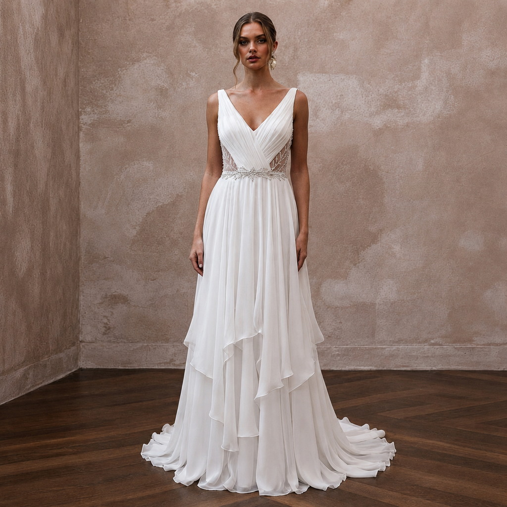 Empire Waist Wedding Dresses with Chiffon Layers