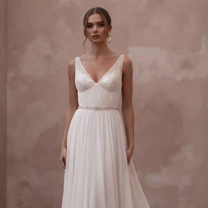 Empire Waist Wedding Dresses with Lightweight Chiffon