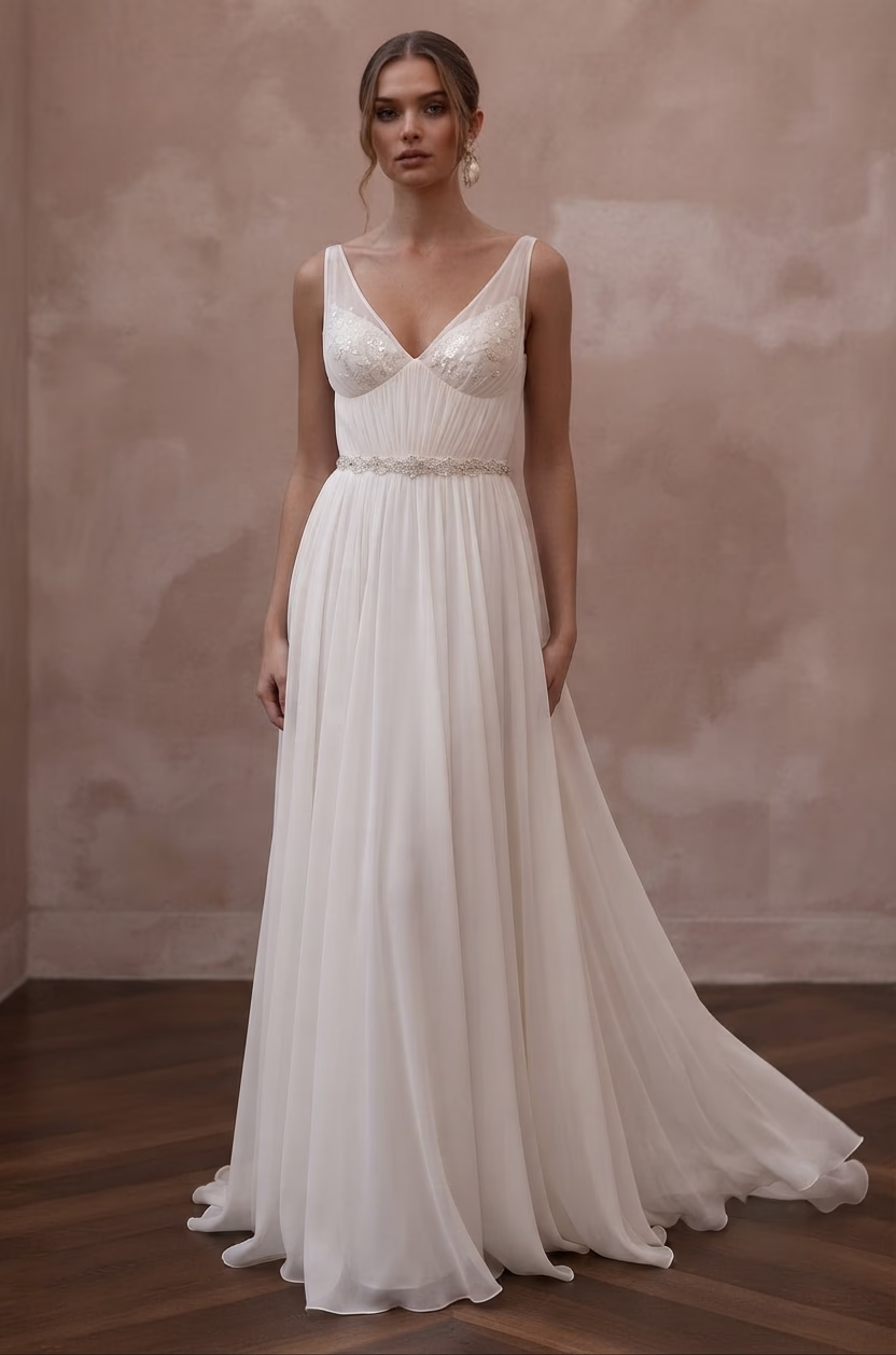 Empire Waist Wedding Dresses with Lightweight Chiffon - Apparel & Accessories > Clothing > Wedding & Bridal Party Dresses > Wedding Dresses - Mignonette