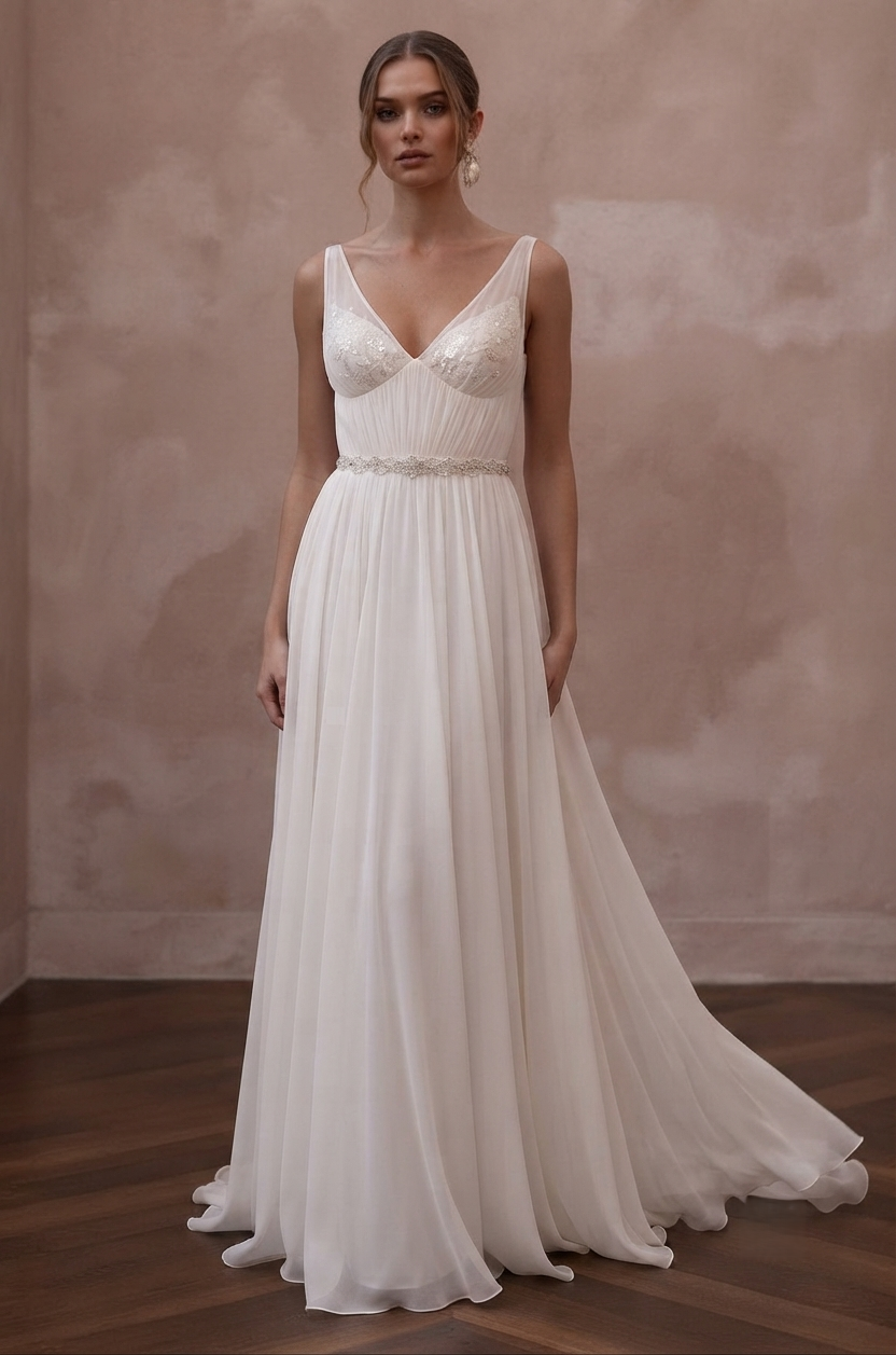 Empire Waist Wedding Dresses with Lightweight Chiffon