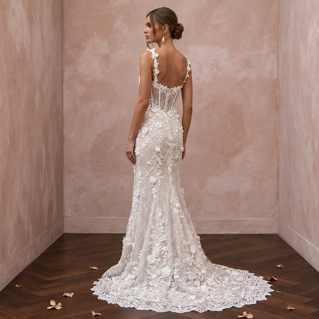 Enchanted Garden Lace Wedding Gown with Floral Appliques Secondary image
