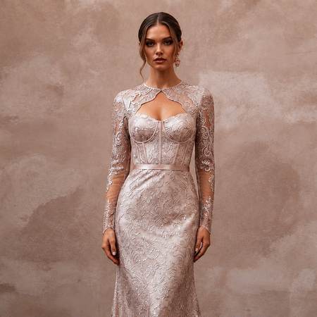 Enchanting Blush Metallic Lace Long Sleeve for New Year's Eve
