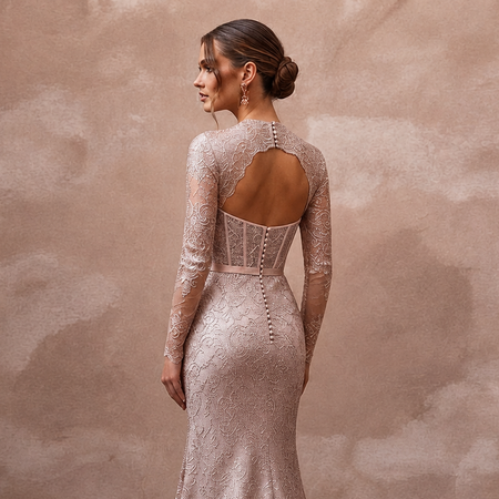 Enchanting Blush Metallic Lace Long Sleeve for New Year's Eve