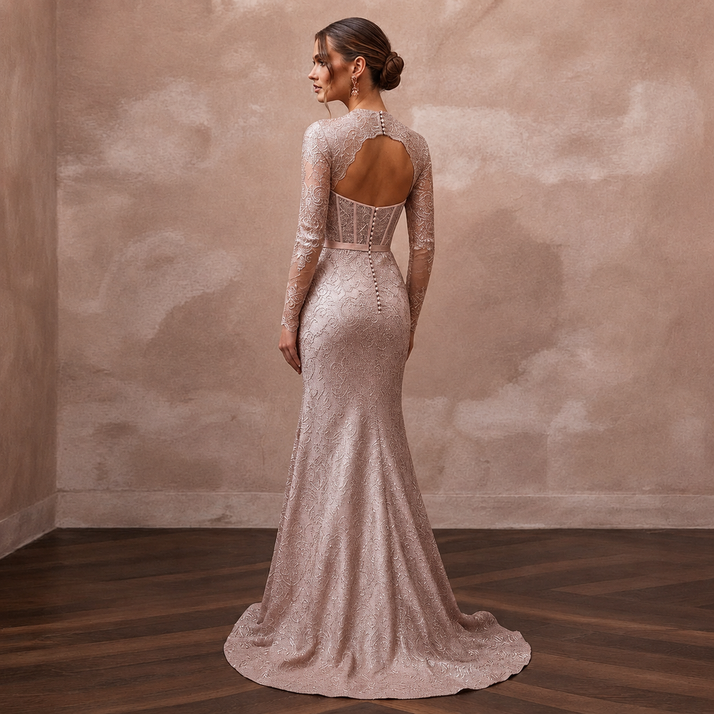 Enchanting Blush Metallic Lace Long Sleeve for New Year's Eve