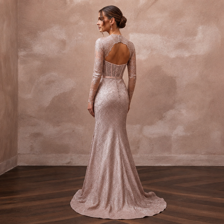 Enchanting Blush Metallic Lace Long Sleeve for New Year's Eve