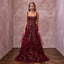 Enchanting Burgundy Embroidered Tulle Bridal Gown for Holiday Rehearsal