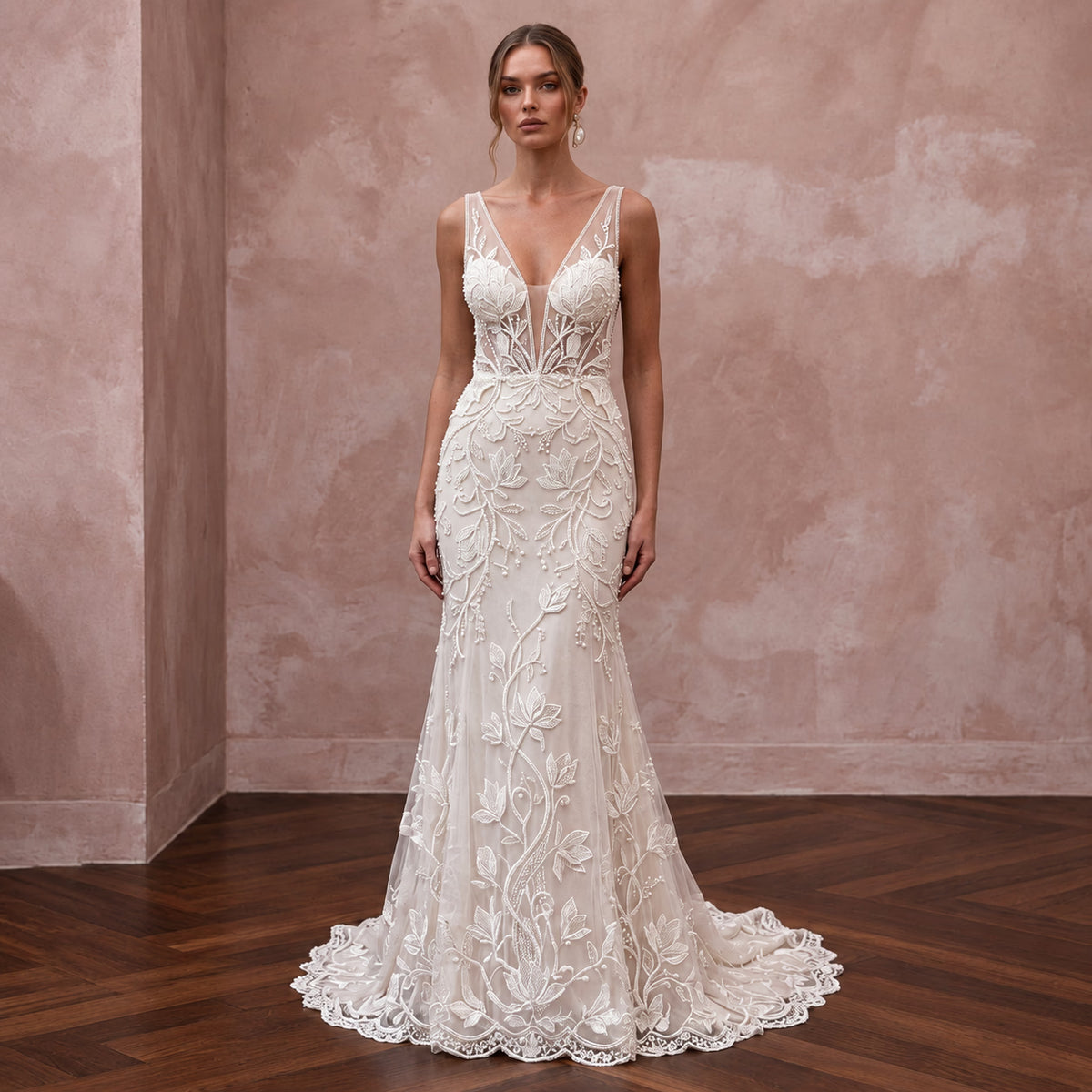 Enchanting Cream Embroidered Tulle Bridal Dress for Engagement Party - Apparel & Accessories > Clothing > Wedding & Bridal Party Dresses > Wedding Dresses - Mignonette Bridal Main image