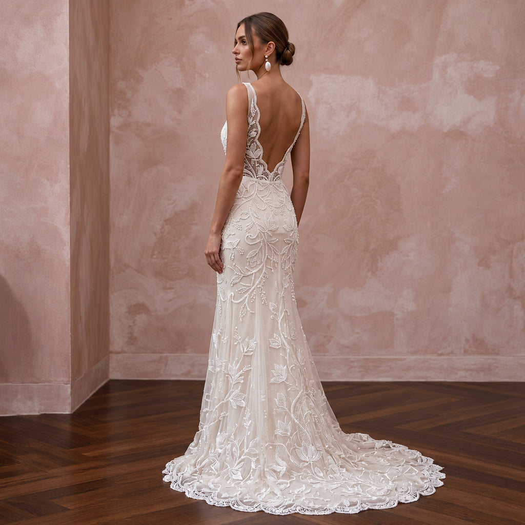 Enchanting Cream Embroidered Tulle Bridal Dress for Engagement Party