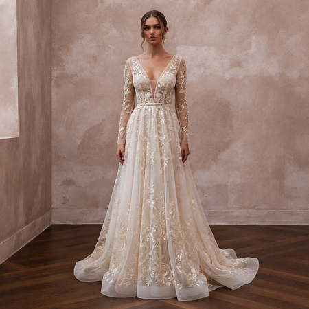 Enchanting Cream Embroidered Tulle Dress for Engagement Party