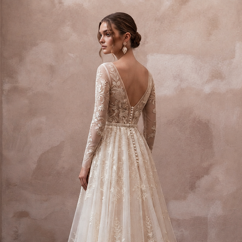 Enchanting Cream Embroidered Tulle Dress for Engagement Party