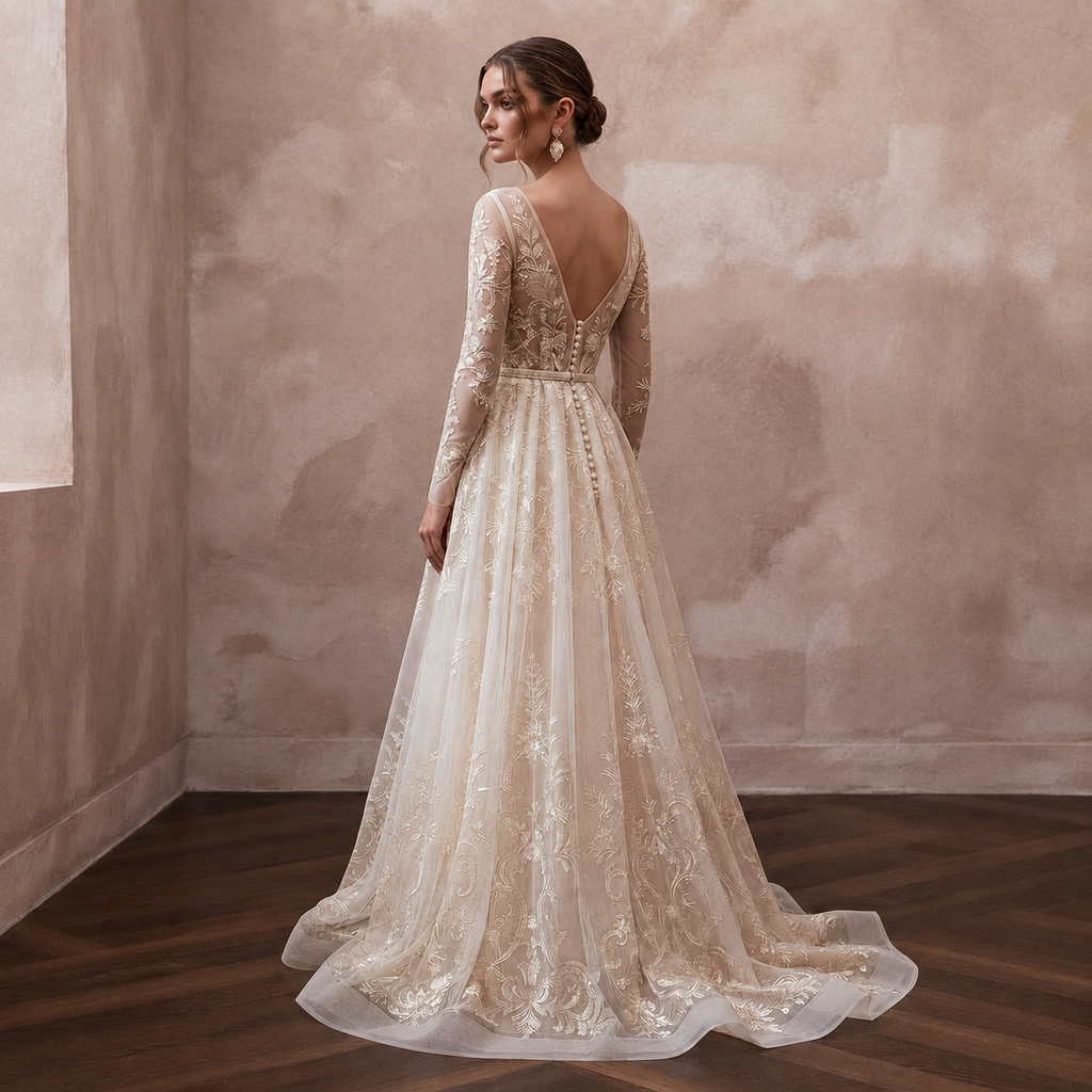 Enchanting Cream Embroidered Tulle Dress for Engagement Party