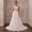 Ethereal Blush Pink Tulle Illusion Neckline A - Line Garden Wedding Dress - Apparel & Accessories > Clothing > Wedding & Bridal Party Dresses > Wedding Dresses - Mignonette Bridal