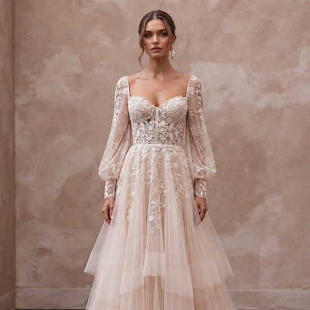 Ethereal Blush Tulle Boho Bridal Gown for Forest Elopement