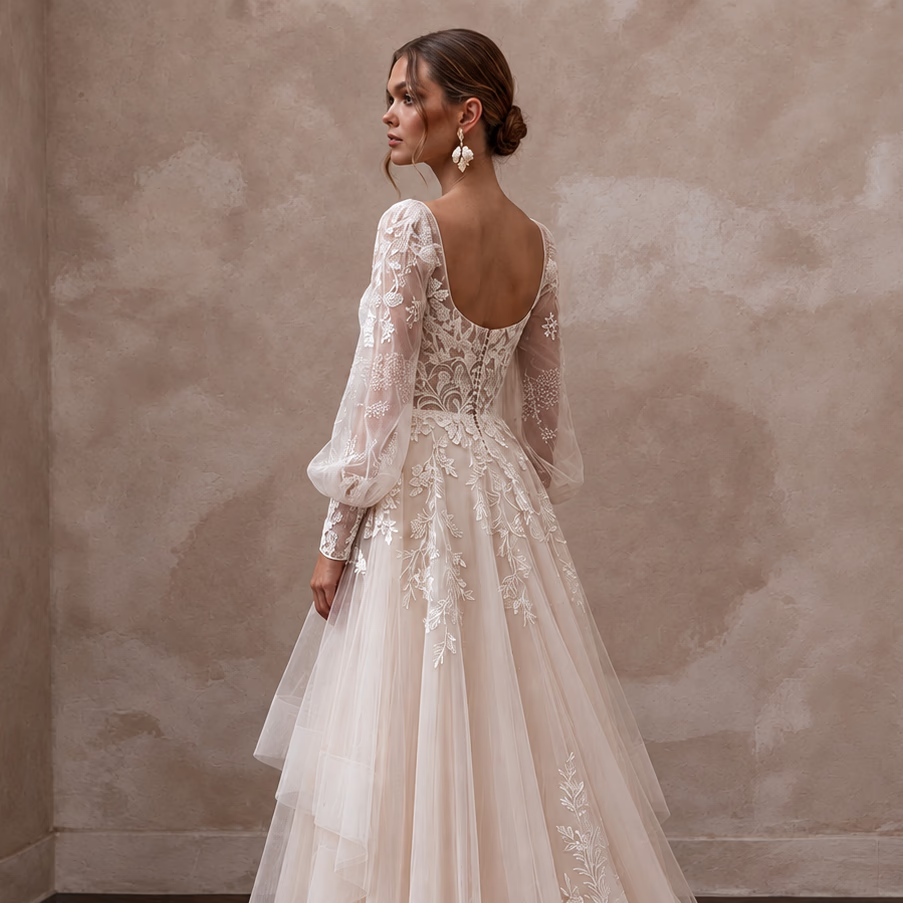 Ethereal Blush Tulle Boho Bridal Gown for Forest Elopement