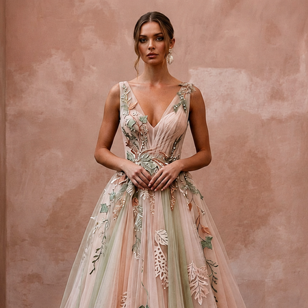 Ethereal Blush Tulle Boho Gown for Forest Elopement