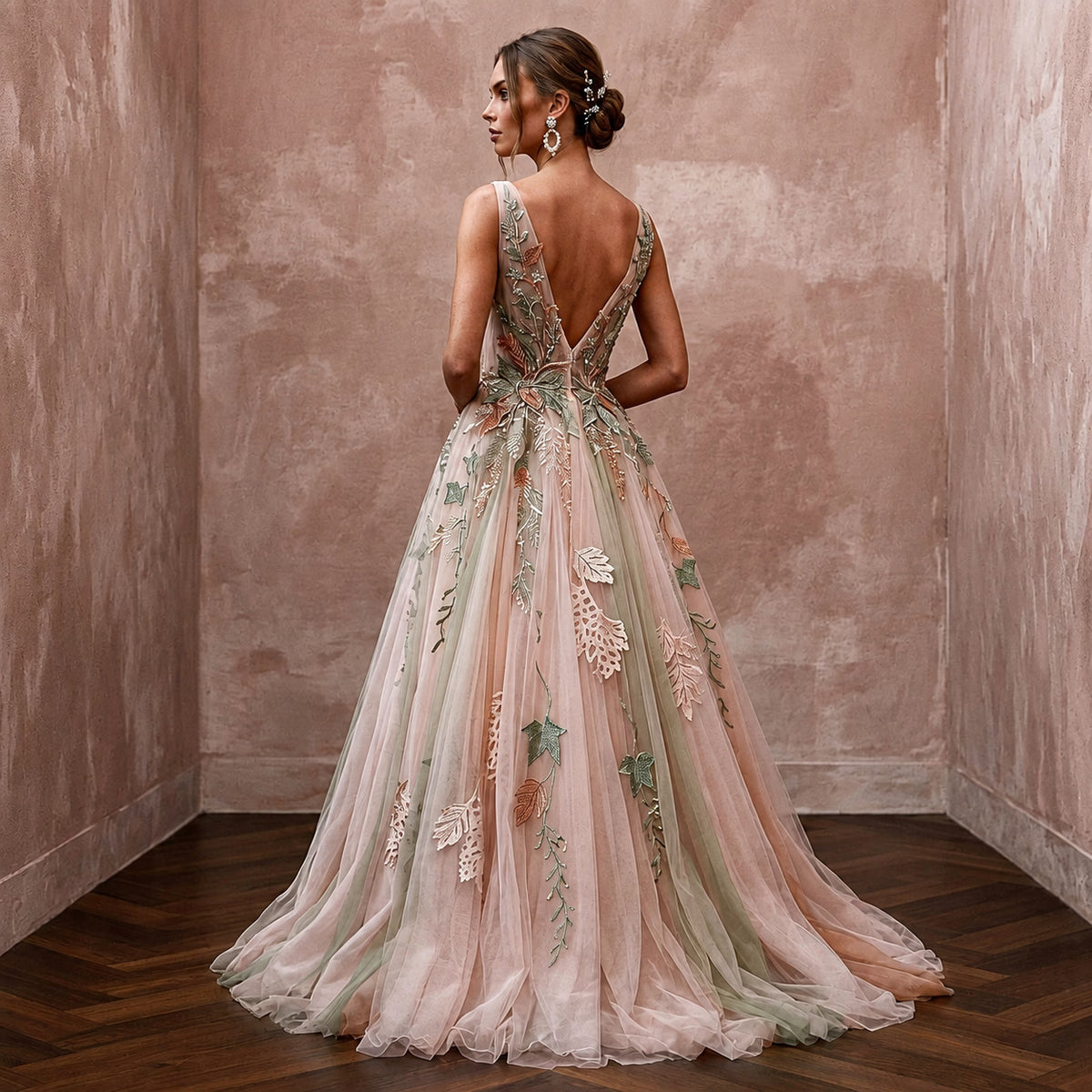Ethereal Blush Tulle Boho Gown for Forest Elopement - Apparel & Accessories > Clothing > Wedding & Bridal Party Dresses > Wedding Dresses - Mignonette Bridal