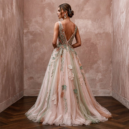 Ethereal Blush Tulle Boho Gown for Forest Elopement - Apparel & Accessories > Clothing > Wedding & Bridal Party Dresses > Wedding Dresses - Mignonette Bridal