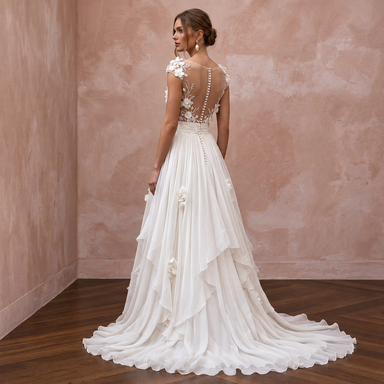 Ethereal Chiffon Wedding Dress with Flowing Skirt Secondary image