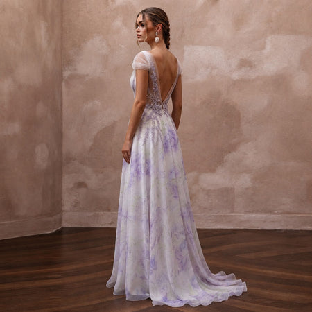 Ethereal Lavender Watercolor Silk Dress for Garden Elopement - Apparel & Accessories > Clothing > Wedding & Bridal Party Dresses > Wedding Dresses - Mignonette Bridal