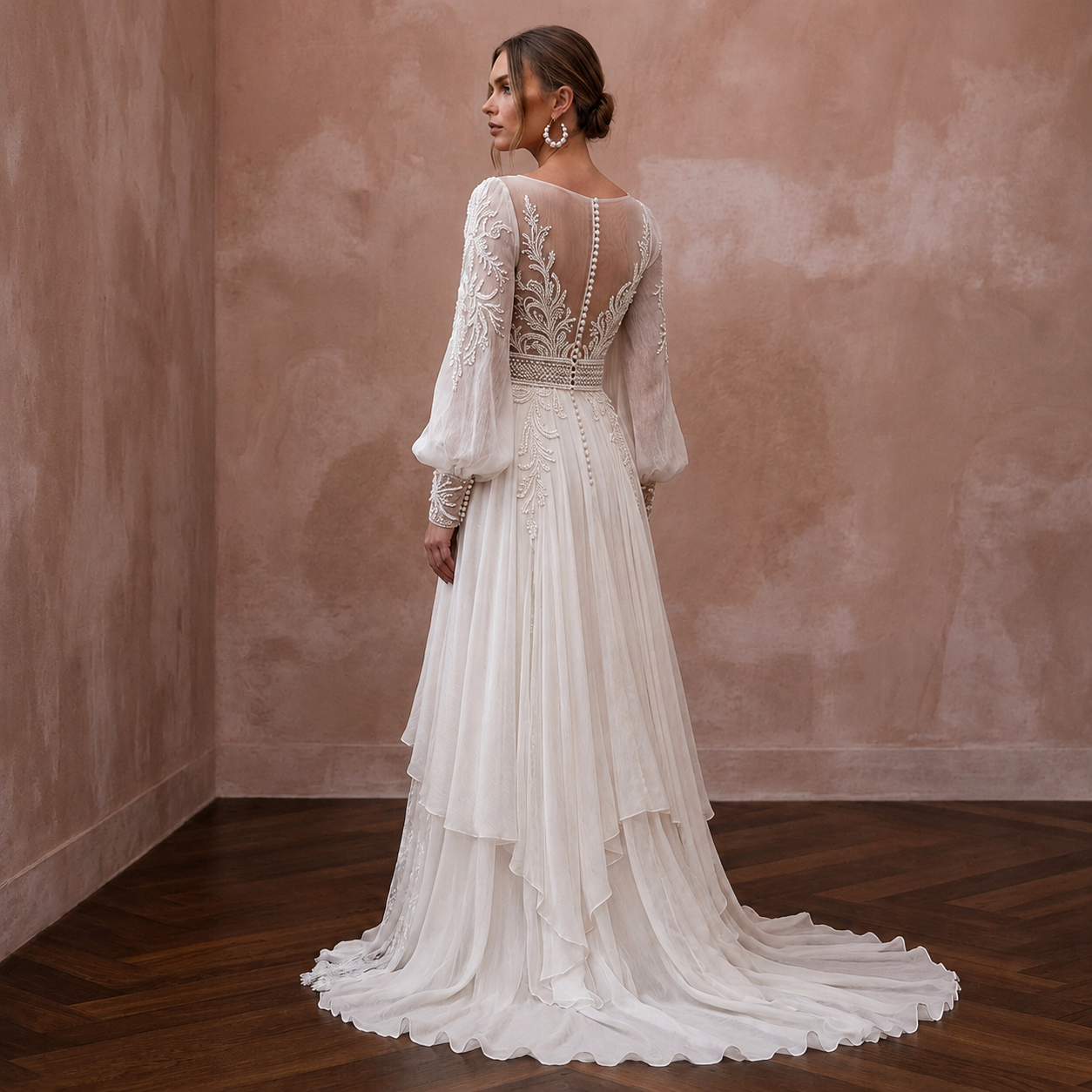Ethereal Off-White Crinkle Chiffon Long Sleeve for Beach Elopement Secondary image