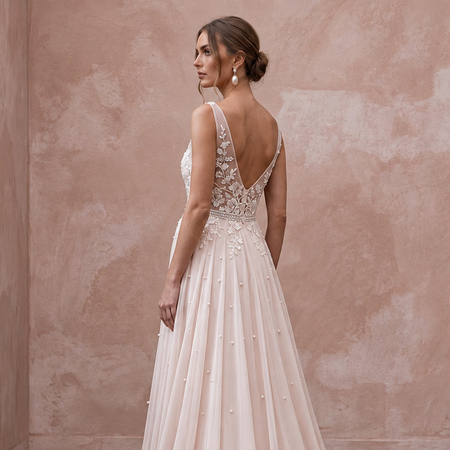 Ethereal Soft Blush Chiffon Empire Waist Maternity Wedding Dress