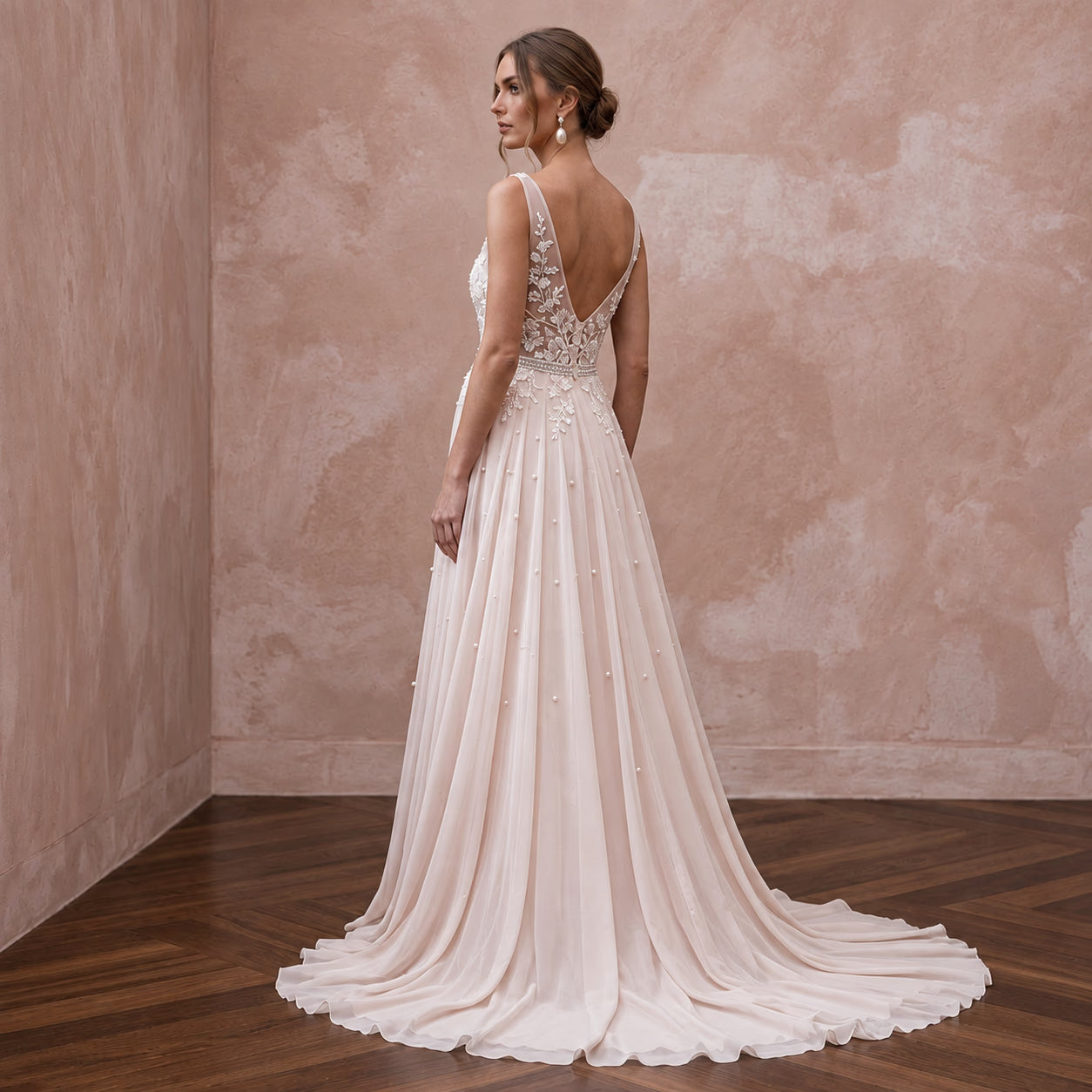 Ethereal Soft Blush Chiffon Empire Waist Maternity Wedding Dress Secondary image