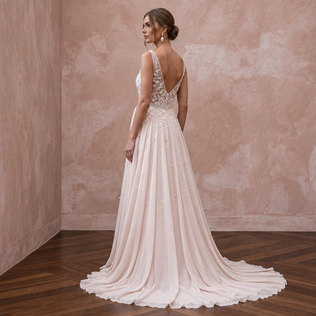 Ethereal Soft Blush Chiffon Empire Waist Maternity Wedding Dress