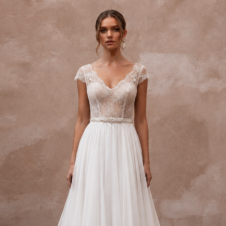 Ethereal White Chiffon A-Line Wedding Dress for Rehearsal Dinner