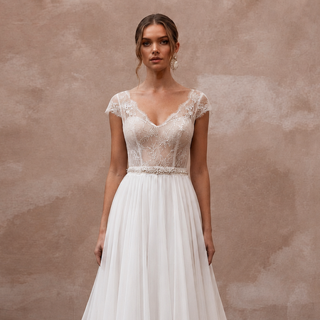 Ethereal White Chiffon A-Line Wedding Dress for Rehearsal Dinner