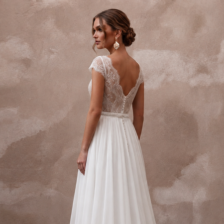 Ethereal White Chiffon A-Line Wedding Dress for Rehearsal Dinner