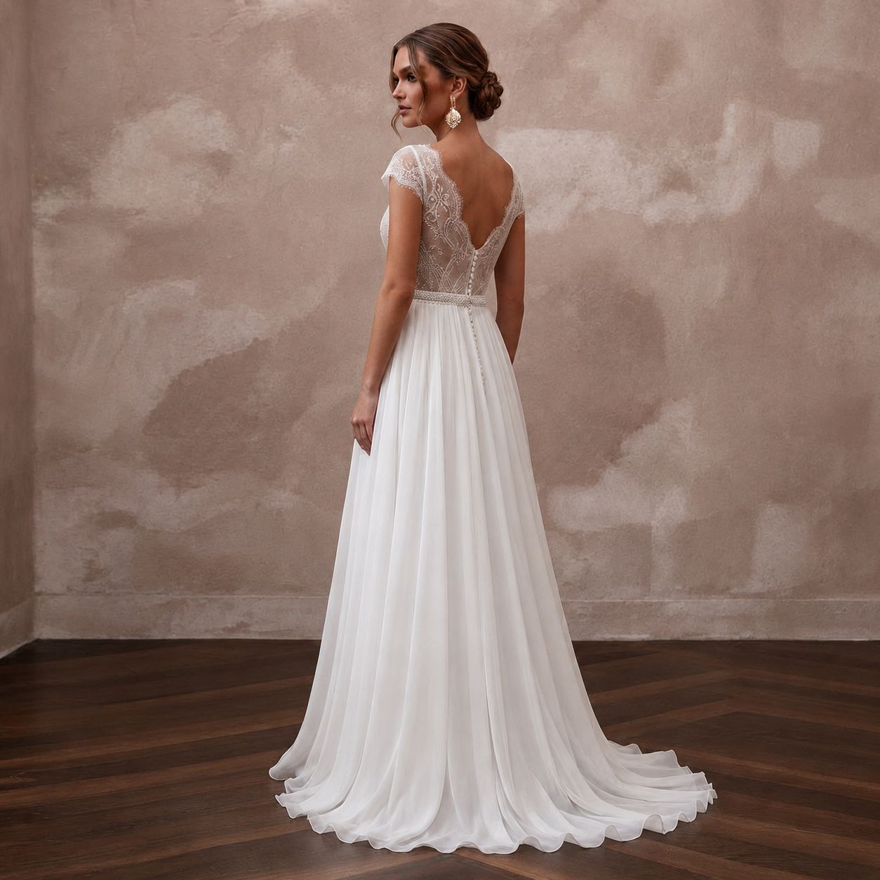 Ethereal White Chiffon A-Line Wedding Dress for Rehearsal Dinner