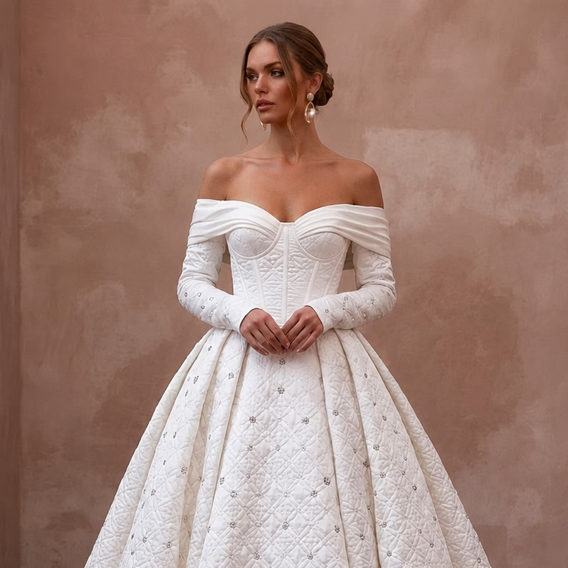 Ethereal White Quilted Satin Gown for Snowy Trash the Dress - Apparel & Accessories > Clothing > Wedding & Bridal Party Dresses > Wedding Dresses - Mignonette Bridal