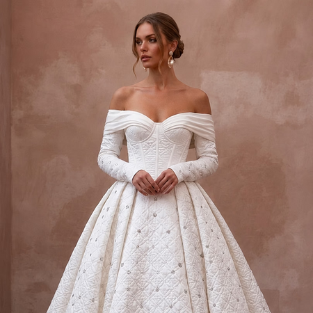 Ethereal White Quilted Satin Gown for Snowy Trash the Dress - Apparel & Accessories > Clothing > Wedding & Bridal Party Dresses > Wedding Dresses - Mignonette Bridal