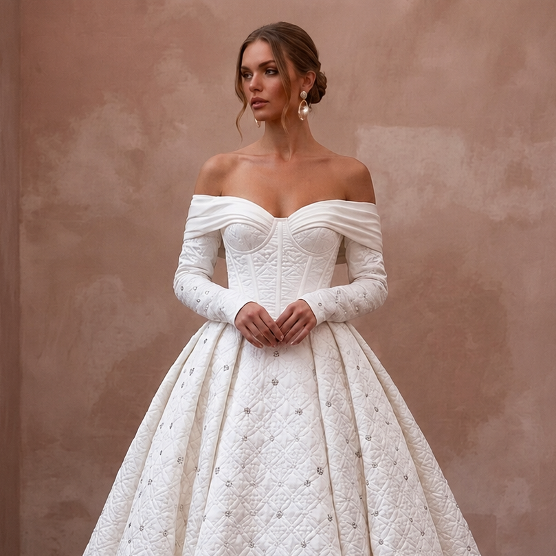 Ethereal White Quilted Satin Gown for Snowy Trash the Dress