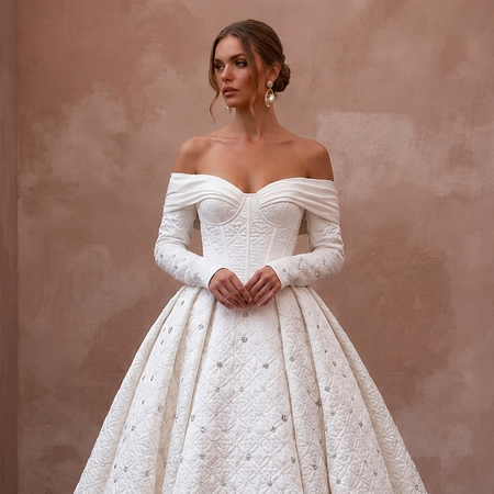 Ethereal White Quilted Satin Gown for Snowy Trash the Dress