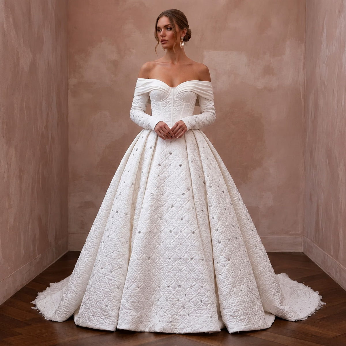 Ethereal White Quilted Satin Gown for Snowy Trash the Dress - Apparel & Accessories > Clothing > Wedding & Bridal Party Dresses > Wedding Dresses - Mignonette Bridal Main image