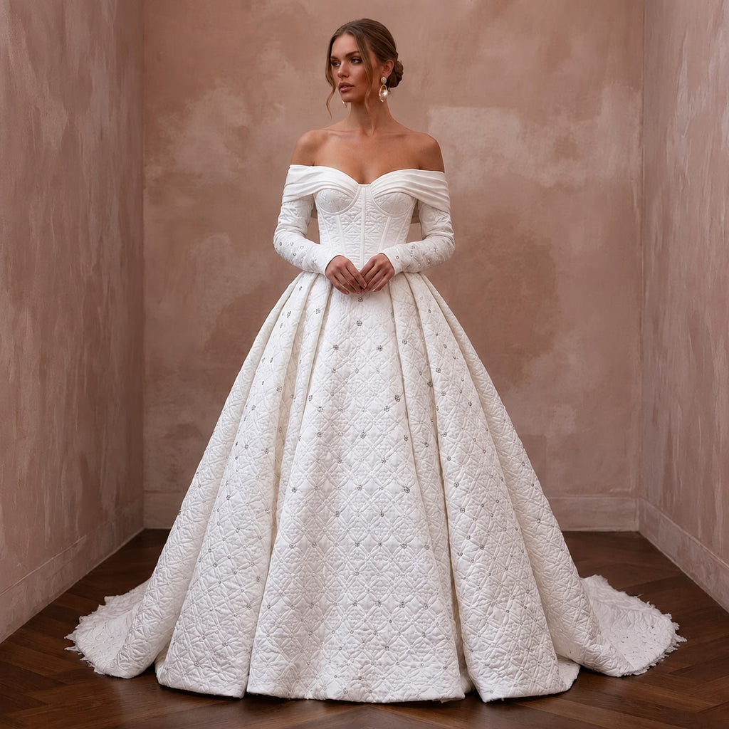 Ethereal White Quilted Satin Gown for Snowy Trash the Dress - Apparel & Accessories > Clothing > Wedding & Bridal Party Dresses > Wedding Dresses - Mignonette Bridal