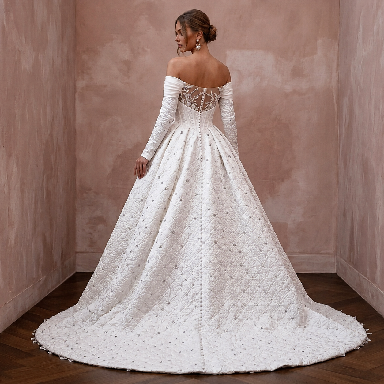 Ethereal White Quilted Satin Gown for Snowy Trash the Dress