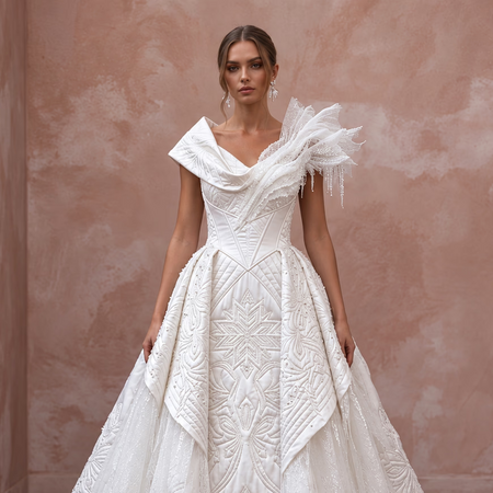 Ethereal White Quilted Satin Wedding Gown for Snowy Trash the Dress