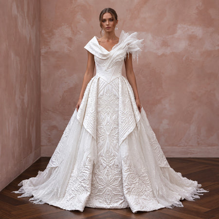 Ethereal White Quilted Satin Wedding Gown for Snowy Trash the Dress