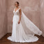 Ethereal White Silk Chiffon Watteau Train Sheath Wedding Dress