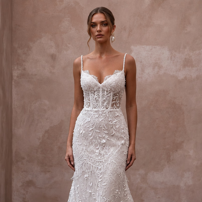 Eyelash Lace Wedding Dresses with Romantic Elegance - Apparel & Accessories > Clothing > Wedding & Bridal Party Dresses > Wedding Dresses - Mignonette Bridal
