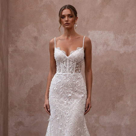 Eyelash Lace Wedding Dresses with Romantic Elegance - Apparel & Accessories > Clothing > Wedding & Bridal Party Dresses > Wedding Dresses - Mignonette Bridal