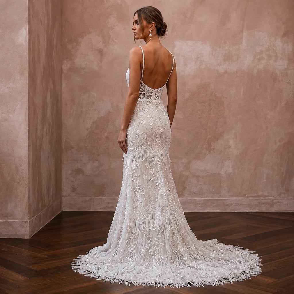 Eyelash Lace Wedding Dresses with Romantic Elegance - Apparel & Accessories > Clothing > Wedding & Bridal Party Dresses > Wedding Dresses - Mignonette Bridal