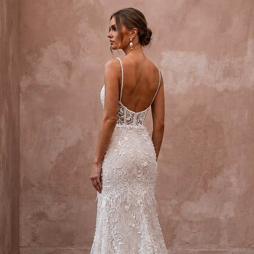 Eyelash Lace Wedding Dresses with Romantic Elegance - Apparel & Accessories > Clothing > Wedding & Bridal Party Dresses > Wedding Dresses - Mignonette Bridal