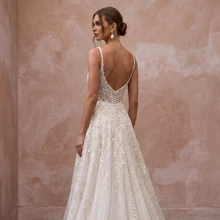 Fairytale Off-White Metallic Lace A-Line Wedding Dress for Forest Elopement