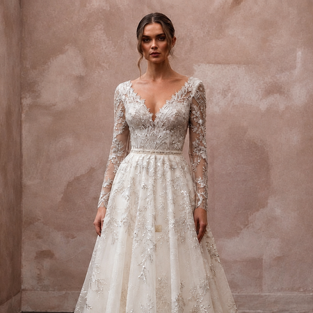 Fairytale Off-White Metallic Lace A-Line for Forest Elopement