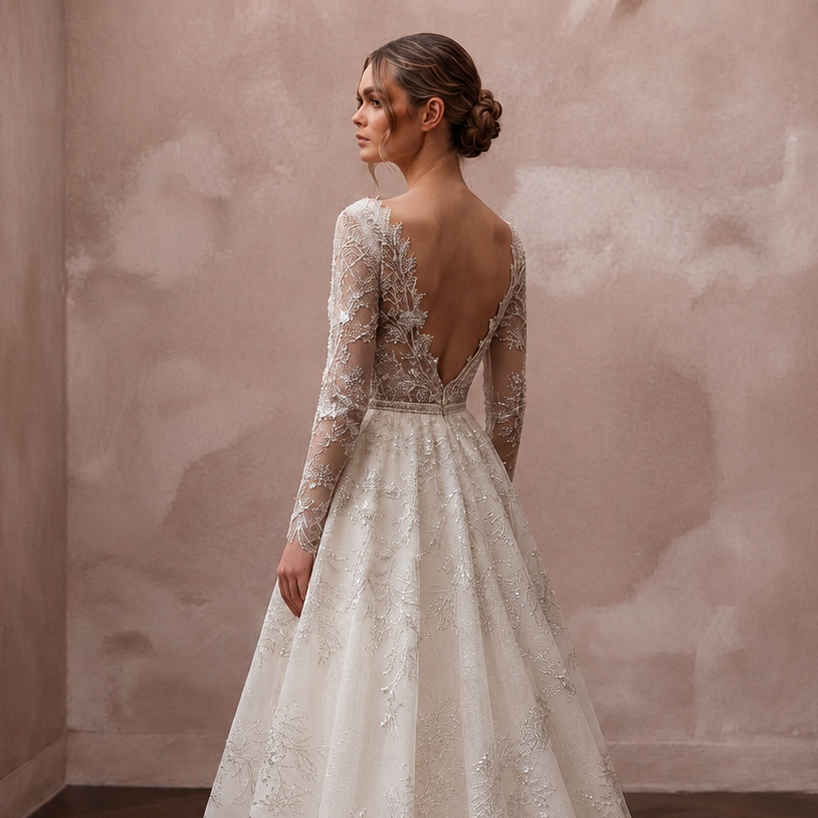 Fairytale Off-White Metallic Lace A-Line for Forest Elopement