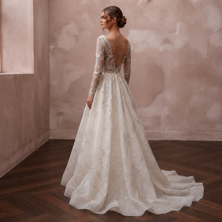 Fairytale Off - White Metallic Lace A - Line for Forest Elopement - Apparel & Accessories > Clothing > Wedding & Bridal Party Dresses > Wedding Dresses - Mignonette Bridal